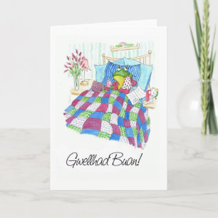 Carte Fun Green Frog Get Well Card, Salutation galloise