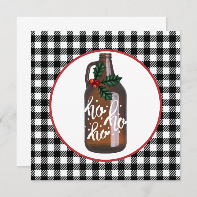 Carte Fun Growler & Buffalo Plaid Holiday Card (Devant / Derrière)