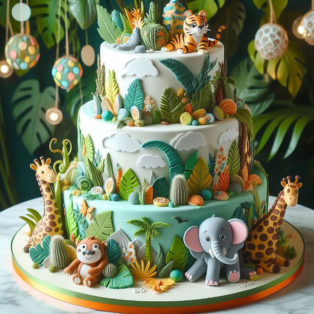 CARTE FUN JUNGLE THEMME ANNIVERSAIRE DE ENFANT LAYER CAK (Créateur téléchargé)