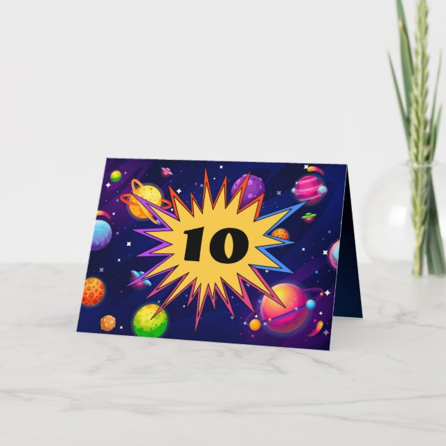 Carte Fun Kids Planet Outer Space Ajouter le nom 10e ann (Devant)