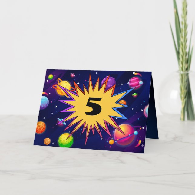 Carte Fun Kids Space Planets Ajouter le nom 5e Anniversa (Devant)
