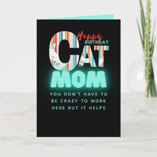 Carte Fun Modern Crazy Cat Maman Personnalisé Anniversai
