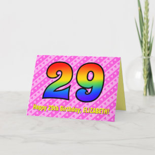 Carte Fun Pink Stripes, Hearts, Rainbow # 29th Birthday