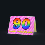 Carte Fun Pink Stripes, Hearts, Rainbow # 90th Birthday<br><div class="desc">This festive and happy 90th birthday greeting card design has a front featuring a large number "90" having a colorful pattern inspired by the look of a rainbow spectrum, on a dark pink and light pink heart shapes striped pattern background. The front also features the message "Happy 90th Birthday, ",...</div>