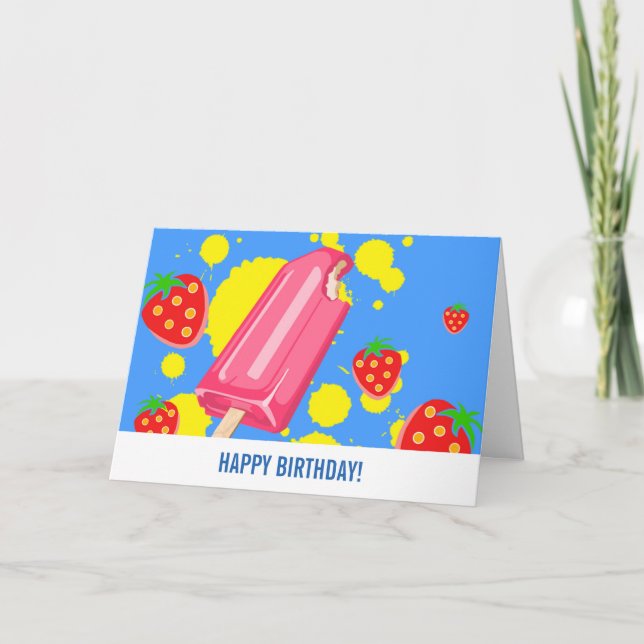 Carte Fun Popsicle rose et fraises Anniversaire (Devant)