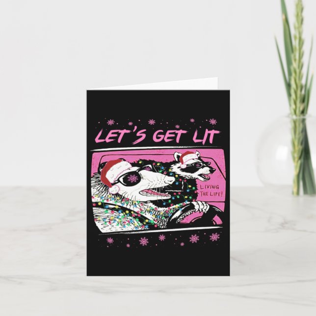 Carte Fun Possum Raccoon Lets Obtenir Trash Street Pink  (Devant)