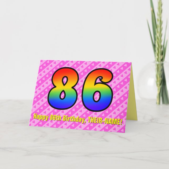 Carte Fun Rayures Roses, Cœurs, Arc-en-ciel # 86e Annive (Devant)