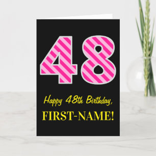 Carte Fun rose rayé "48"; Joyeux 48e anniversaire; Nom