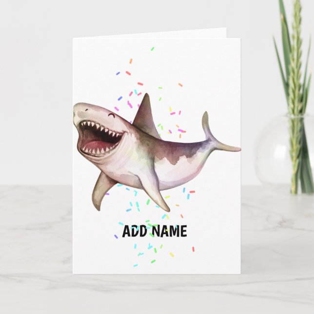 Carte Fun SHARK cadeau illustré Ajouter Nom aquarelle (Devant)
