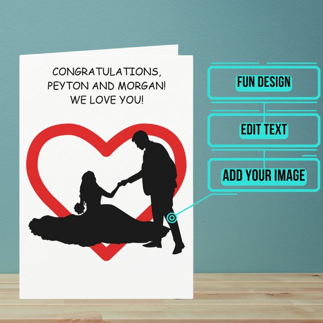 Carte Fun Silhouette Couple Wedding Day Félicitations (Send your love and congratulations with a modern and unique twist.)