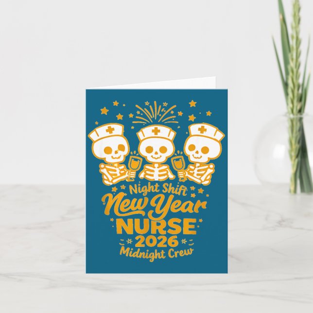 Carte Fun Skeleton Er Icu Nurse Night Shift Crew New Yea (Devant)