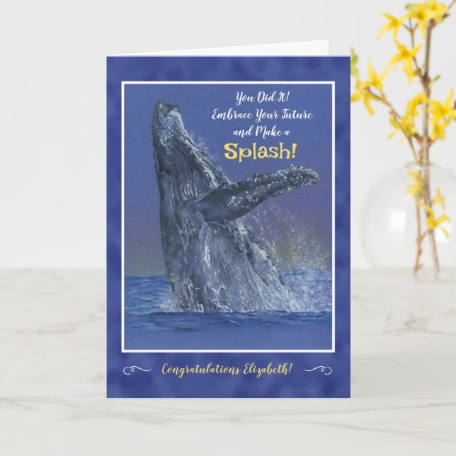 Carte Fun Whale Personalized Graduation Greeting Card (Fleur jaune)