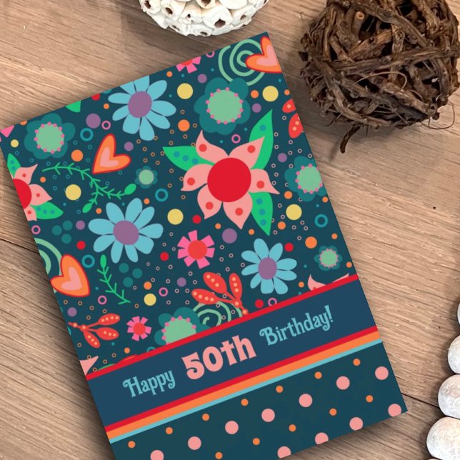 Carte Fun Whimsical Floral Girly Coloré Personnalisé Age (Créateur téléchargé)