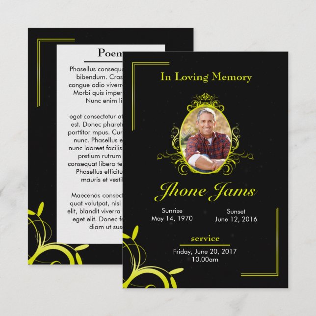 Carte funèbre de prière (Devant / Derrière)