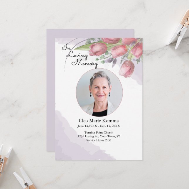 Carte funéraire commémorative des tulipes rouges A (Devant/Arrière en situation)