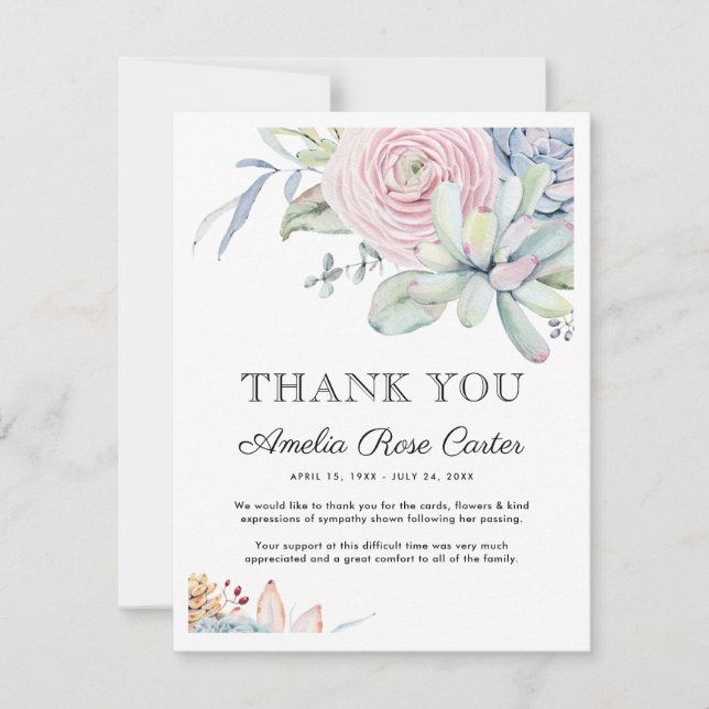 Carte funéraire de Merci floral Succulente (Devant)