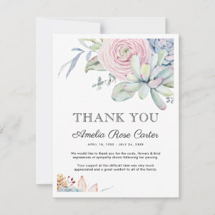 Carte funéraire de Merci floral Succulente