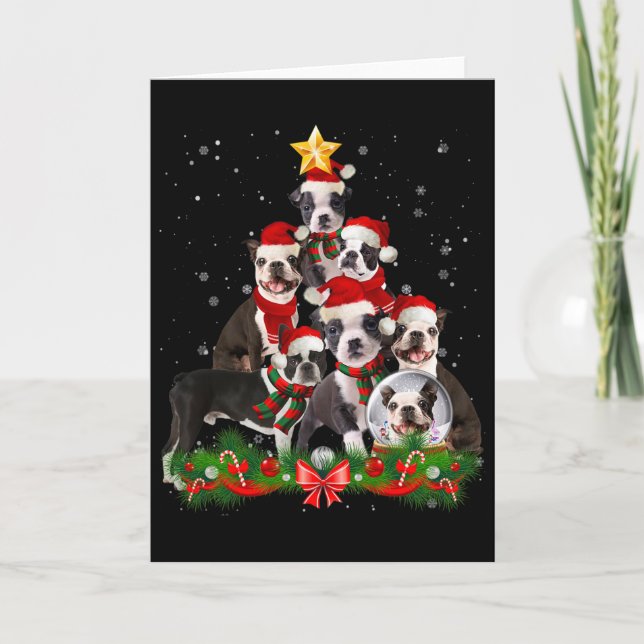 Carte Funky Boston Terrier Dog Christmas Tree (Devant)