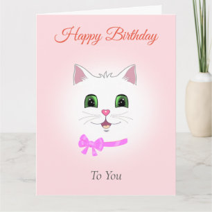 Carte Funky Chat visage sur rose clair anniversaire