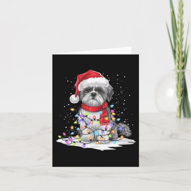 Carte Funky Chien Tzu Chien Feux de Noël Noël Noël Noël  (Devant)