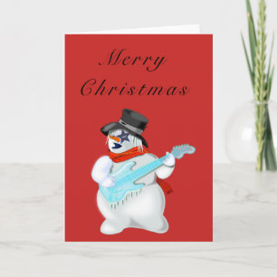 Carte Funky Christmas Card Rock Music Guitariste Snowman