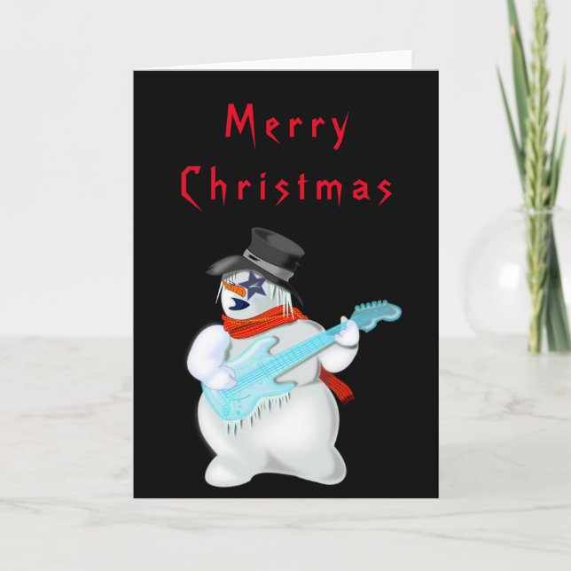 Carte Funky Christmas Card Snowman Rock Music Guitariste (Devant)