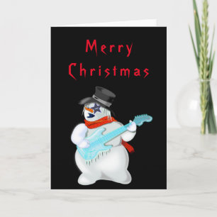 Carte Funky Christmas Card Snowman Rock Music Guitariste