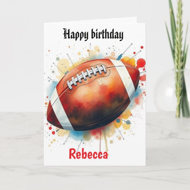 Carte Funky Football Aquarelle Splas Anniversaire Gridir (Devant)