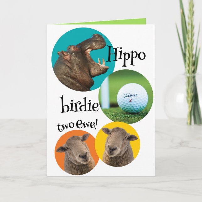 Carte Funky Hippo Birdie Deux Ewe Pour Golfer Anniversai (Devant)