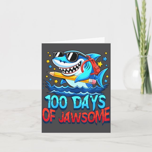Carte Funny 100 Days Of Jawsome Shark Kids Boy 100th Day (Devant)