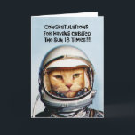 Carte Funny 18th Birthday Card<br><div class="desc">Funny 18th Birthday Greeting Card for an 18 year old avec rétro NASA space cat</div>