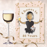 Carte Funny 40e Parties scintillant de dessin animé fémi<br><div class="desc">Célébrez le 40e anniversaire de cette personne spéciale avec un toast au champagne ! Cette carte classe et élégante lui fera un sourire. Le message intérieur lui fait savoir que vous lui souhaitez "beaucoup plus"</div>