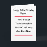 Carte Funny 50th Birthday Verse Birthday Card<br><div class="desc">Drôle carte de poème de 50ème anniversaire à envoyer à n'importe qui pour célébrer leurs 60 ans d'âge. Pour un 50 ans avec un bon sens de l'humour ! Également disponible en rose avec des fleurs.</div>