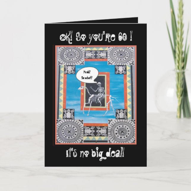 Carte Funny 60e anniversaire avec Skeleton équitation un (Devant)