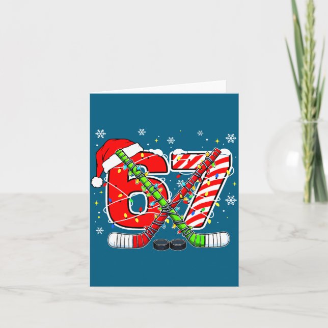 Carte Funny 67 Santa Hat Candy Cane Ice Hockey Six Seven (Devant)