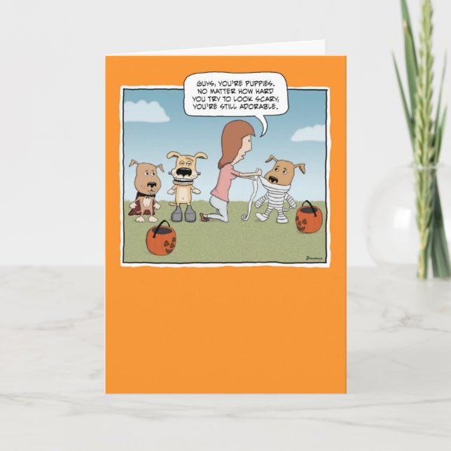 Carte Funny Adorable Monster Puppies Halloween (Devant)