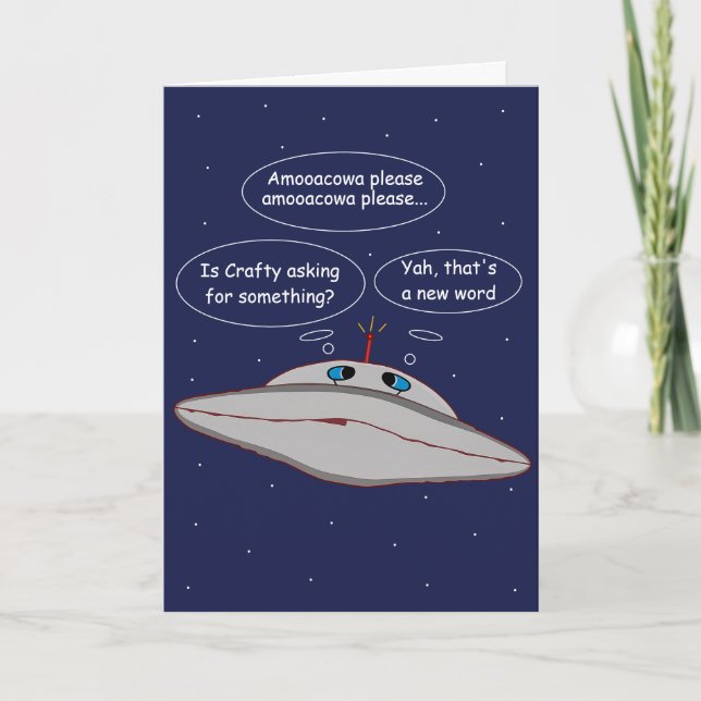 Carte Funny Alien Spaceship Comic Crafty Word in Space (Devant)