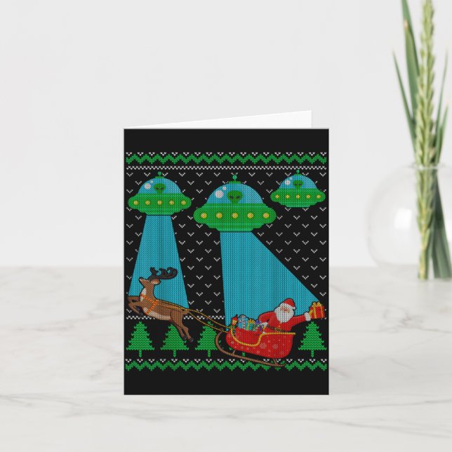 Carte Funny Alien Ufo Santa Sleigh Ugly Christmas Sweate (Devant)