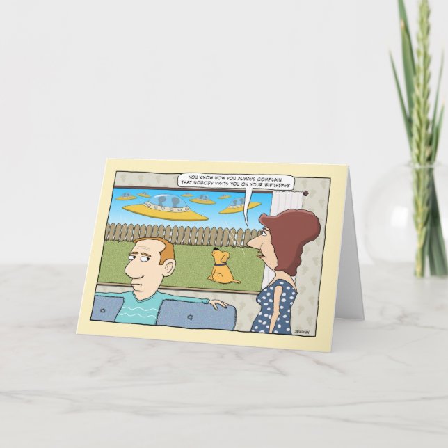 Carte Funny Alien Visitors Birthday (Devant)