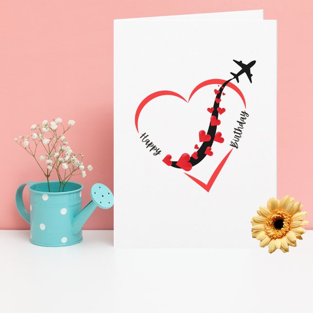 Carte Funny Anniversaire Avion Coeur Aviation Minimalist (Créateur téléchargé)