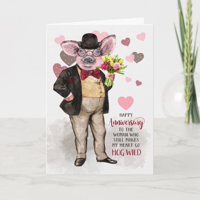 Carte Funny Anniversaire Hipster Cochon Encore Hog Wild (Devant)