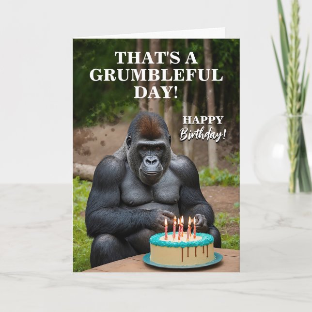 Carte Funny Argent Retour Gorilla Célébrer Anniversaire (Devant)