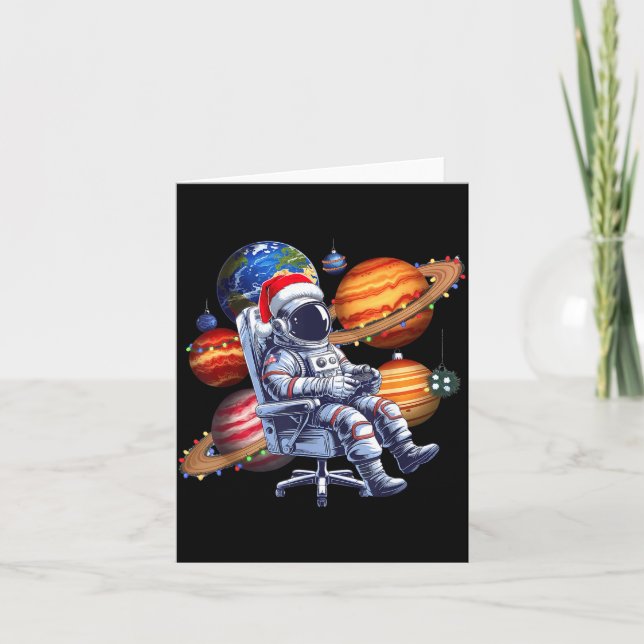 Carte Funny Astronaut Christmas Space Lights Santa Hat P (Devant)