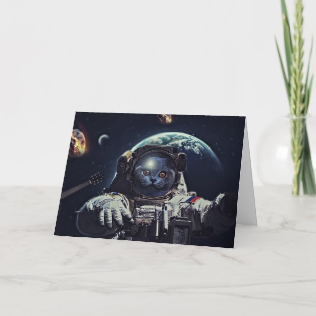 Carte Funny Astronaut Shorthair Cat dans l'espace (Devant)