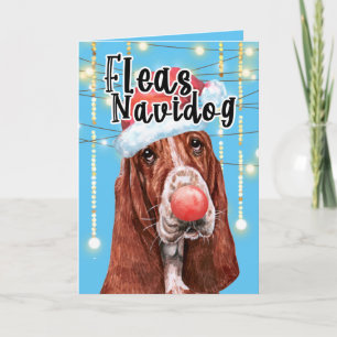 Carte Funny Basset hound Chien puces de Noël navidog