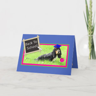 Carte Funny Basset on Back to School Card w/Apple