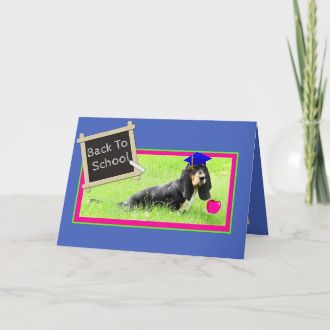 Carte Funny Basset on Back to School Card w/Apple (Devant)