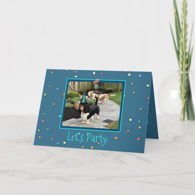 Carte Funny Bassets W/Cake & Balloons On Birthday Card (Devant)