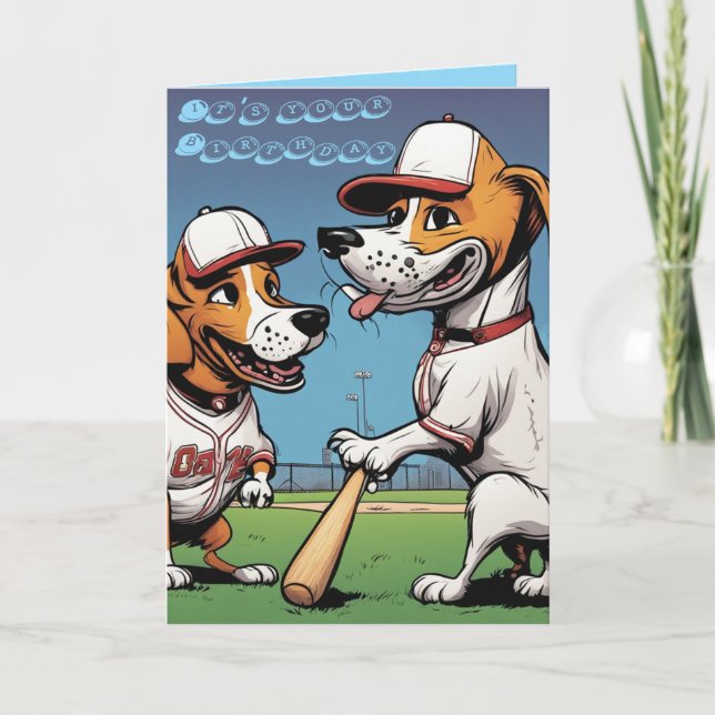 Carte Funny Beagle Dogs play baseball birthday (Devant)