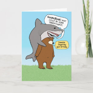 Carte Funny Bear and Shark Belated Birthday Card